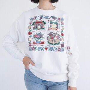 Vintage Volunteer Sweatshirt White Heart Home Floral Grandmacore Cottagecor L